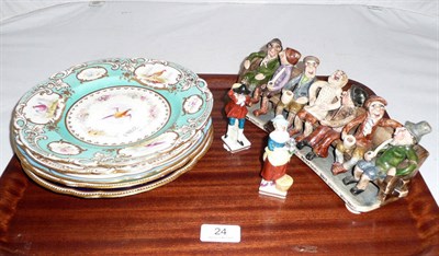 Lot 24 - Five 19th century English porcelain cabinet plates, a Runnaford Pottery 'Widdecombe Fair'...