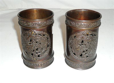 Lot 47 - Pair of Japanese cylindrical brush pots