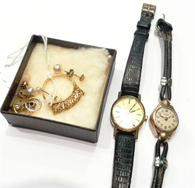 Lot 54 - An 18ct gold ring mount, assorted jewellery pieces, an Omega Geneve wristwatch and a 9ct gold cased