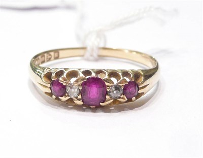 Lot 63 - An 18ct gold ruby and diamond five stone ring, hallmarked Chester 1900