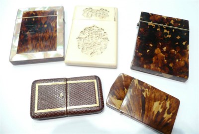 Lot 92 - A Chinese ivory card case, three tortoiseshell card cases and a leather example