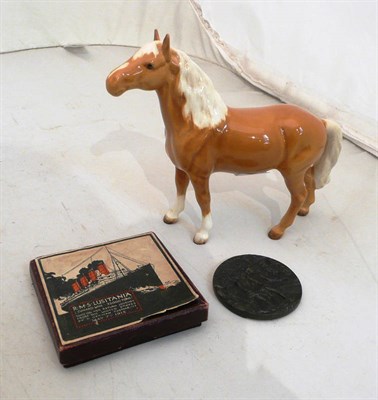 Lot 116 - A Beswick Palamino pony and a Lusitania Medal in original box
