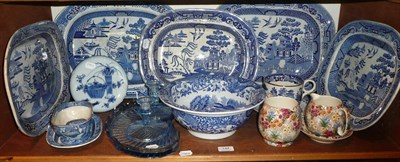Lot 144 - Five blue and white meat dishes, Spode Italian bowl and a quantity of ceramics and glass