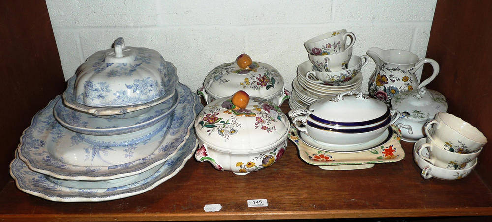 Lot 145 - Two shelves of dinner and tea wares including Copeland Spode Gainsborough pattern, Asiatic...
