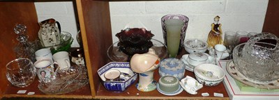 Lot 156 - Assorted cut glassware, commemorative and souvenir china, three cranberry glasses, decorative...