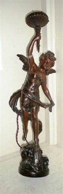 Lot 160 - Spelter figural lamp and a glass flame moulded shade (this will be delivered after the sale on...