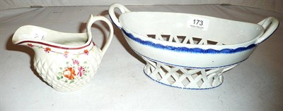 Lot 173 - Sewell & Donkin pearlware lattice oval dish and a pearlware cream jug