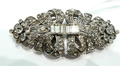 Lot 239 - A paste-set silver double clip brooch