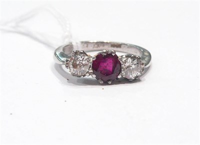 Lot 248 - Three stone diamond and ruby ring