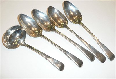 Lot 255 - Four Old English tablespoons and a sauce ladle, 10oz