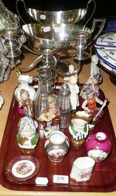 Lot 276 - Tray including Royal Doulton figure 'Bedtime', various Continental figures, cruet bottles with...