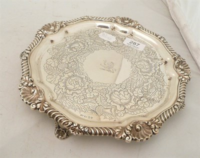 Lot 287 - Georgian silver shaped salver with engraved decoration, Sheffield 1820, 22oz