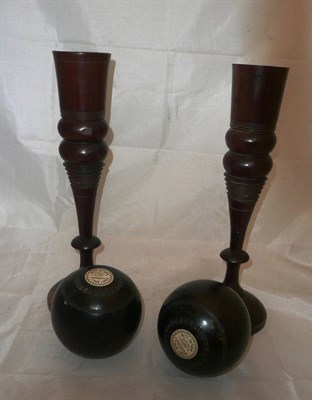 Lot 18 - Pair of Lignum vitae vases and a pair of Lignum vitae bowls