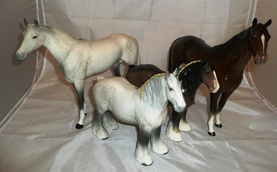 Lot 19 - Beswick large Hunter, Thoroughbred stallion and two Shire mares (4)
