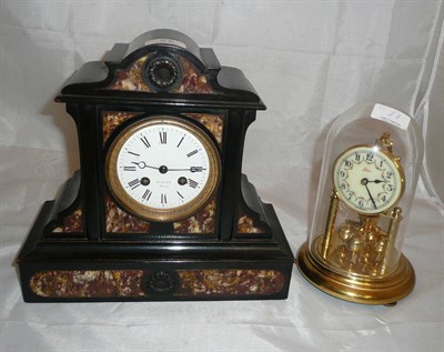 Lot 27 - French wooden 'faux slate' clock and a 400 day clock
