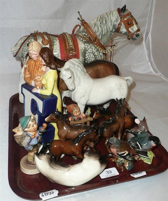 Lot 39 - Two Beswick horses, four foals, two cats etc, two Hummel figures and a Beswick Worthington...