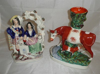 Lot 41 - A Staffordshire cow and calf group and a Staffordshire Arbour group