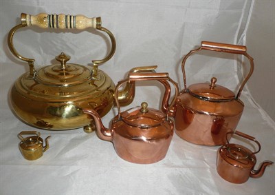 Lot 46 - Five brass and copper kettles