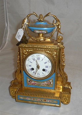 Lot 52 - A French ormulu and 'Sevres' mantel clock with key (a.f.)