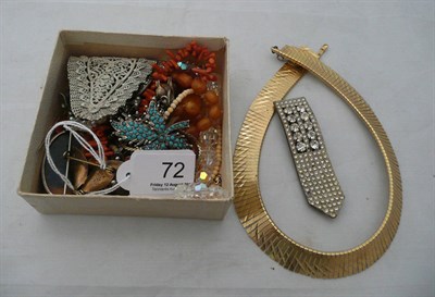 Lot 72 - A double leaf brooch by David Anderson, a coral necklace, bead necklaces, brooches etc