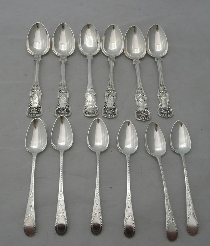 Lot 79 - A set of six Georgian silver teaspoons and a matched set of six Victorian/William IV teaspoons