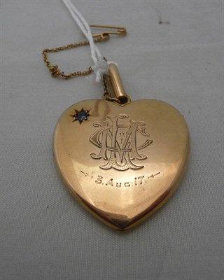 Lot 88 - A heart shaped locket engraved with initials MR & CLM set with diamonds and a sapphire