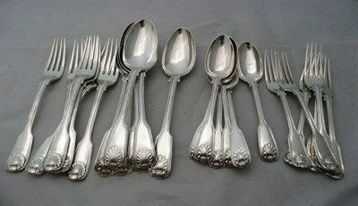 Lot 97 - A mixed Victorian silver cutlery comprising of six tablespoons, six dessert spoons, six table forks