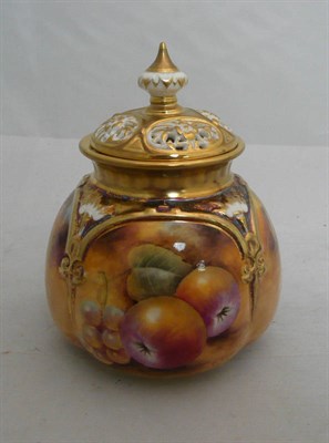 Lot 113 - A modern Royal Worcester hand painted fruit study vase and cover by K. Mason (boxed)