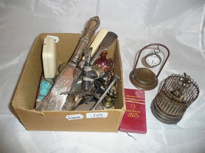 Lot 125 - Box of collectables, fish slice, pocket watch, spurs etc