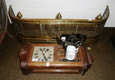 Lot 146 - Fire fender, clock, teapot and whistle mug