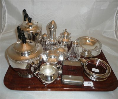 Lot 175 - Pair of shallow silver dishes, two small silver coasters, plated wares etc