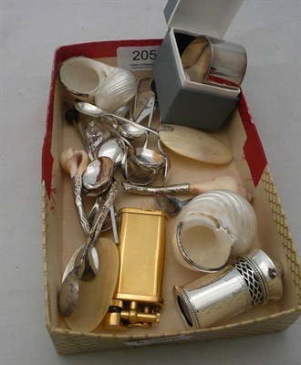 Lot 205 - Box of assorted spoons and 'shell' items