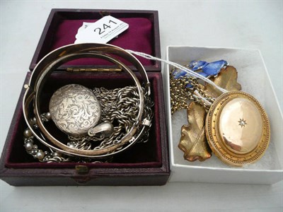 Lot 241 - Victorian locket brooch, silver bangle, locket and costume jewellery