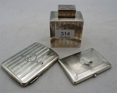 Lot 314 - Silver tea caddy and two cigarette boxes