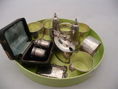 Lot 318 - Box of small silver including napkin rings, condiments etc