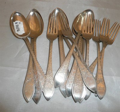 Lot 329 - A set of twelve Scandinavian silver spoons and six matching forks, 17oz