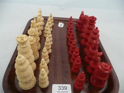 Lot 339 - Set of carved bone and stained chess men