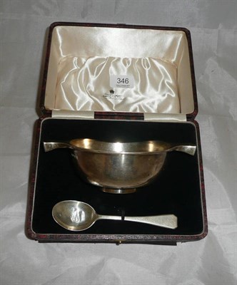 Lot 346 - Cased silver quaich and spoon