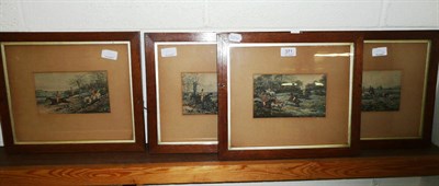 Lot 371 - A set of four coloured aquatints - hunting scenes, in oak frames