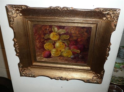 Lot 376 - Oil on canvas, still life of fruit in a gilt frame