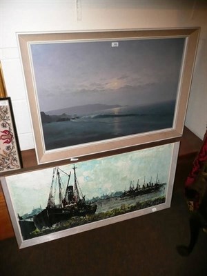 Lot 388 - A large oil on canvas by Guy Gladwell of a Seashore and a large oil on board by Paul Mann of...