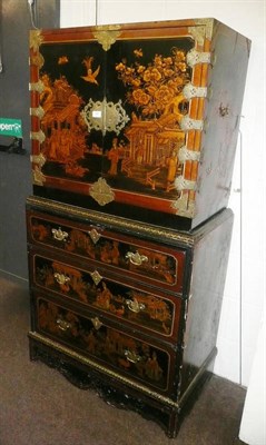 Lot 397 - Chinoiserie decorated lacquer cabinet on secretaire chest