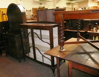 Lot 415 - Draw leaf table, dresser and rack, drop leaf table, china cabinet and bureau (5)