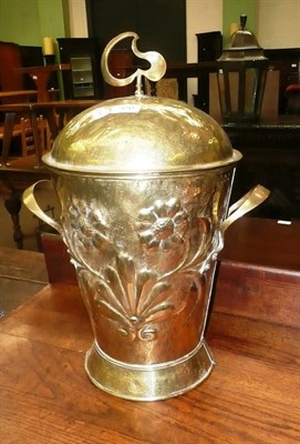 Lot 450 - Brass Arts & Crafts lidded coal box