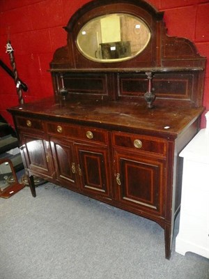 Lot 570 - Edwardian mahogany sideboard with mirrored superstructure, now detached shelf and supporting struts