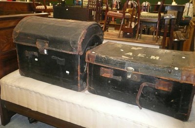 Lot 583 - Travel trunk initialled AEM and a dome top trunk