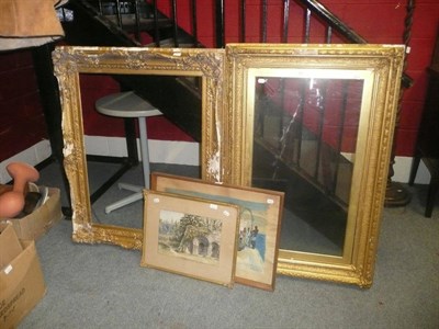 Lot 605 - Two large gilt picture frames, Victorian watercolour of Norman archway and a gouache by A...