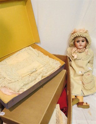 Lot 1002 - German Bisque Socket Head Doll (crack to head), with pierced ears, sleeping brown eyes and...