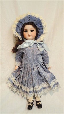 Lot 1014 - SFBJ French Bisque Socket Head Walking Doll impressed '60', with sleeping brown eyes,...