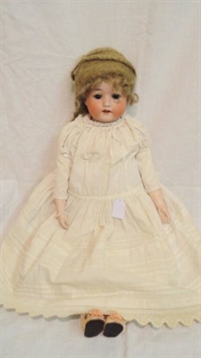 Lot 1017 - Heubach Bisque Shoulder Head Doll impressed '275', with original wig, sleeping brown eyes, kid...